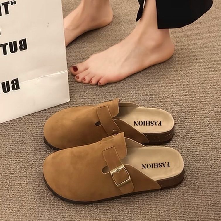 Suede Buckle Slippers