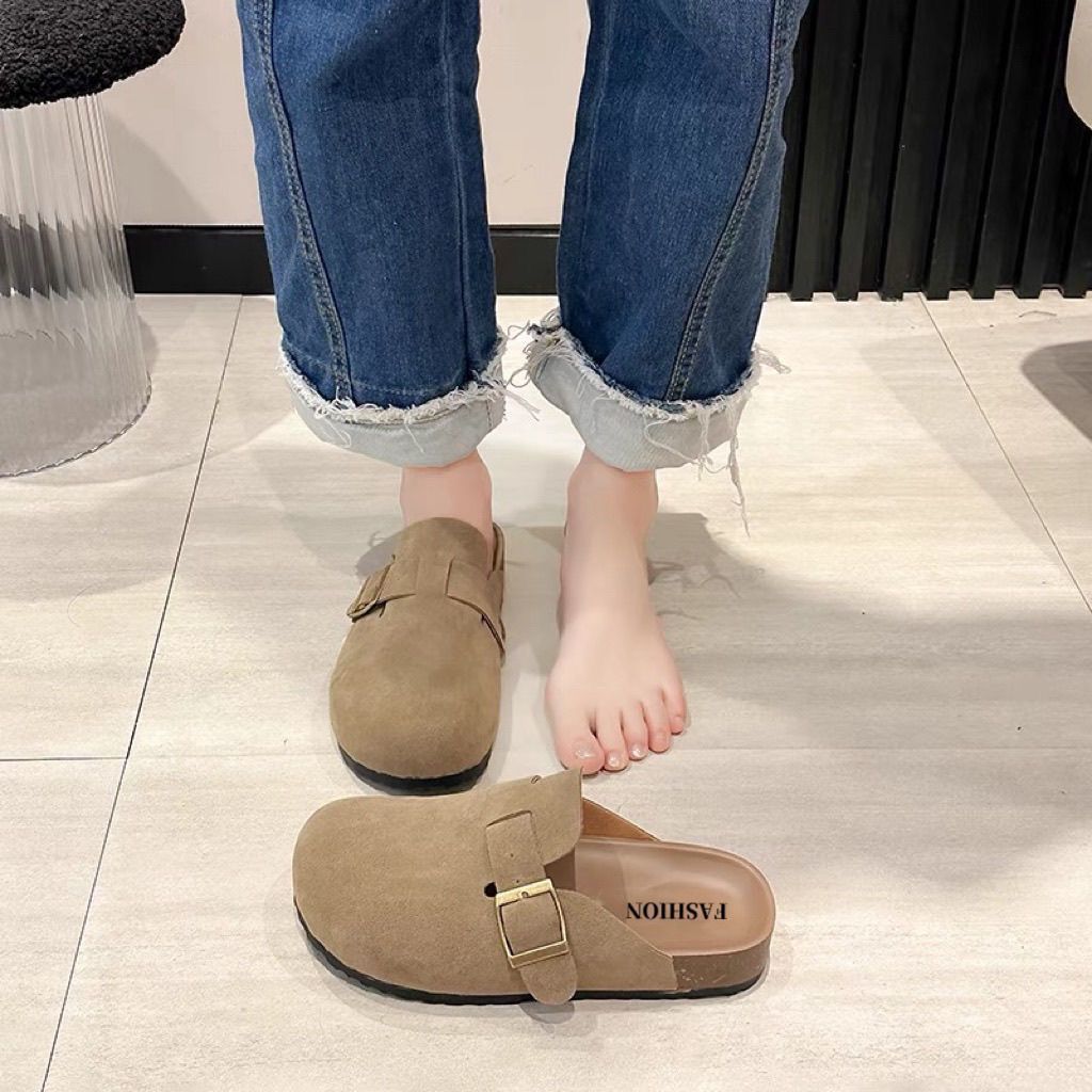 Suede Buckle Slippers