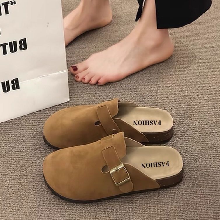 Suede Buckle Slippers