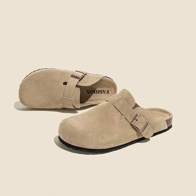 Suede Buckle Slippers